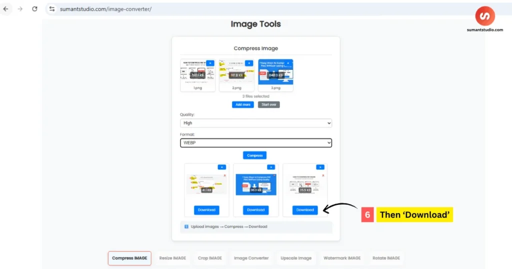How Our Sumant Studio image Tool screenshot